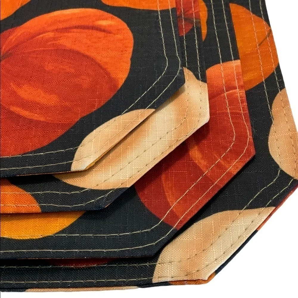Pumpkin Linen Print Fabric Placemats Fall Autumn Halloween Thanksgiving Set of 4